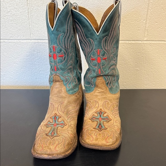 Tony Lama Teal and Tan Western Boots - Picture 1 of 6